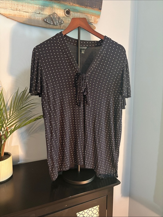 Lauren Ralph Lauren Tops - Lauren Ralph Lauren Navy Polka Dot Tie-Neck Women's Top